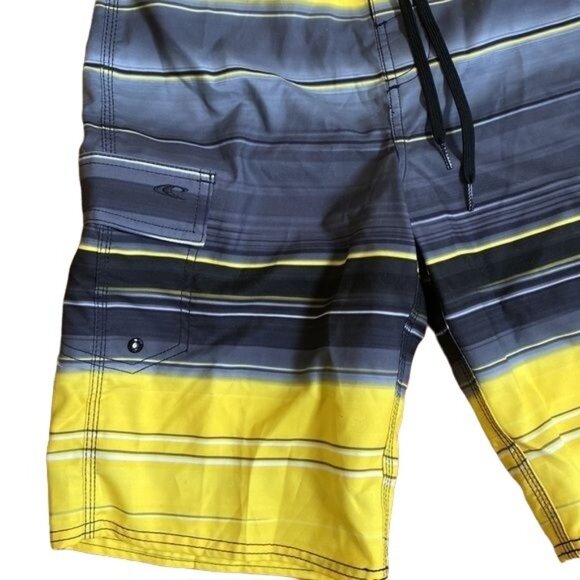 ONeill Mens 28 Yellow & Gray Striped Boardshorts With Pocket - Picture 2 of 7